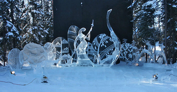 Ice sculpture “Spring,” finished piece in daylight.