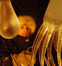 Heather Brice works with torch to do final shining of deep sea fish's teeth, Allure, 2006. From Steve Iverson’s “Walk in the Park,” Ice Alaska.
