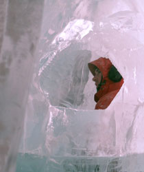 Kevin Gregory working on Junichi Nakamura’s team for “Aqua Queen,” World Ice Art Championships, 2007.