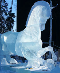 ice horse, Cheval Blanc, Ice Alaska, World Ice Art Championships, 2206. By Mario Amegge, Andrei Kudrin, Luc Dibbelink and Floris Vogel.