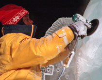 Mario Amegee works on a sculpture for the 2007 World Ice Art Champinships. 