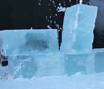 Blocks of ice at the start of the World Ice Art Championships in Fairbanks, Alaska. This pure ice is sometimes called “Arctic Diamonds.” photo by Rhonda Konicki for Ice Alaska.