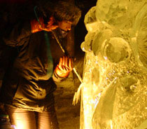 Anita Tabor works on an ice sculpture she created with Johnny Patton for Ice Alaska’ World Ice Art Championships, 2006. From Steve Iverson’s “A Walk in the Park.”