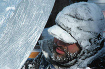 Aaron Costic working on an ice sculpture. Photo by Linda Heck.