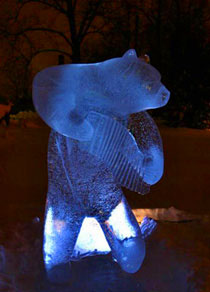 Ice Bear with accordian at Helsinki Zoo’s ice sculpting event, 2004. Photo by Pasi Laaksonsen.
