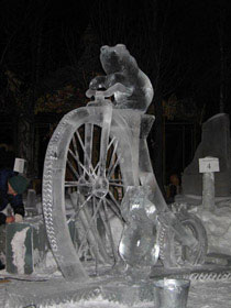 Ice sculpture from Perm, 2005, artist unknown. Bear riding a bicycle. Photo by Vladimir Yurchik, for Perm.