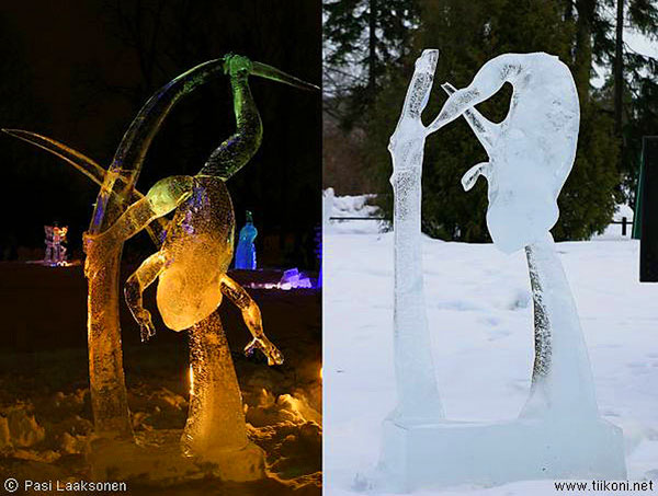 Melting ice sculpture of a frog. Photo by Pasi Laaksonsen.